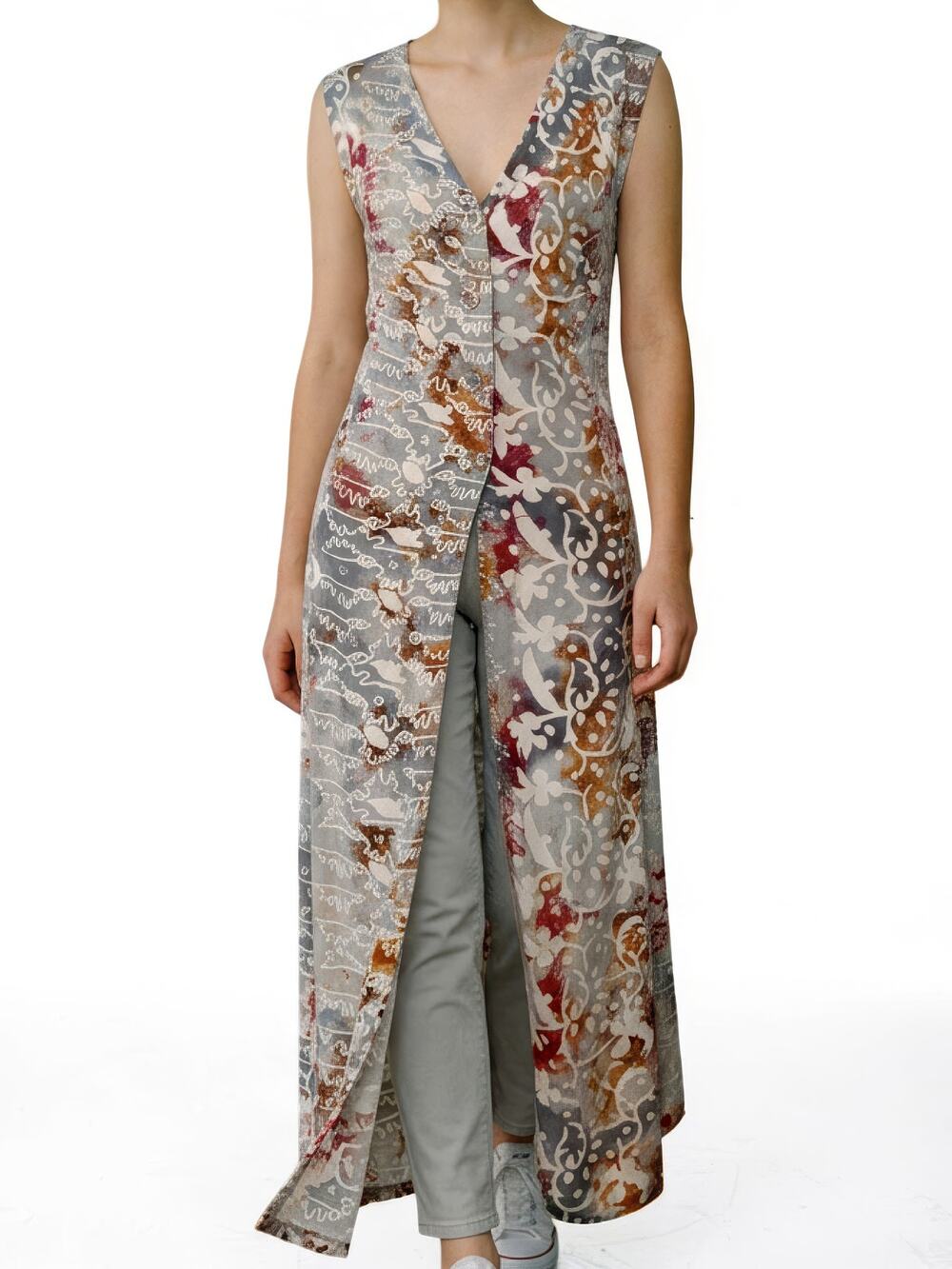 AMBER TRADING Boho Batik Rayon Printed Slit Front Dress M